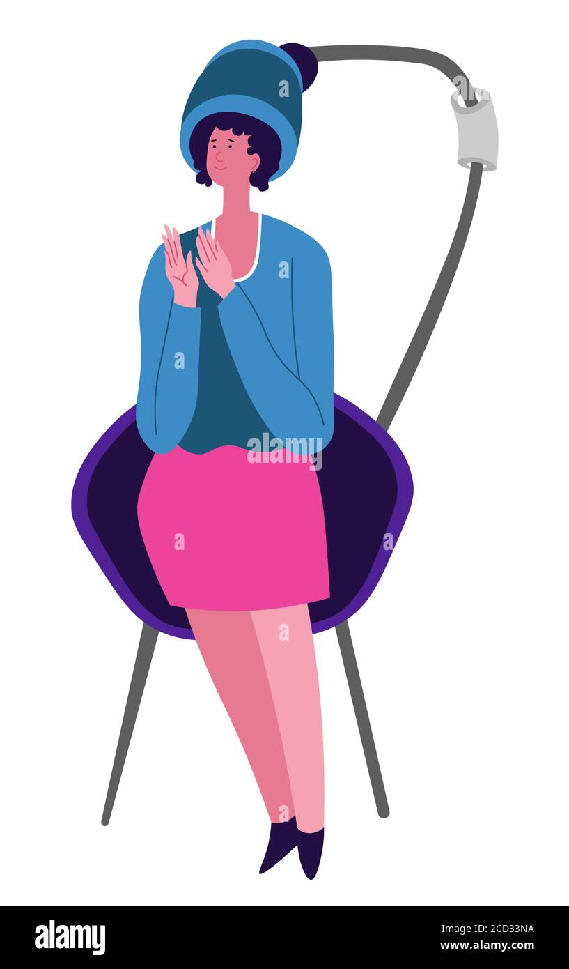 Beauty salon procedures for female character, hair styling Stock Vector