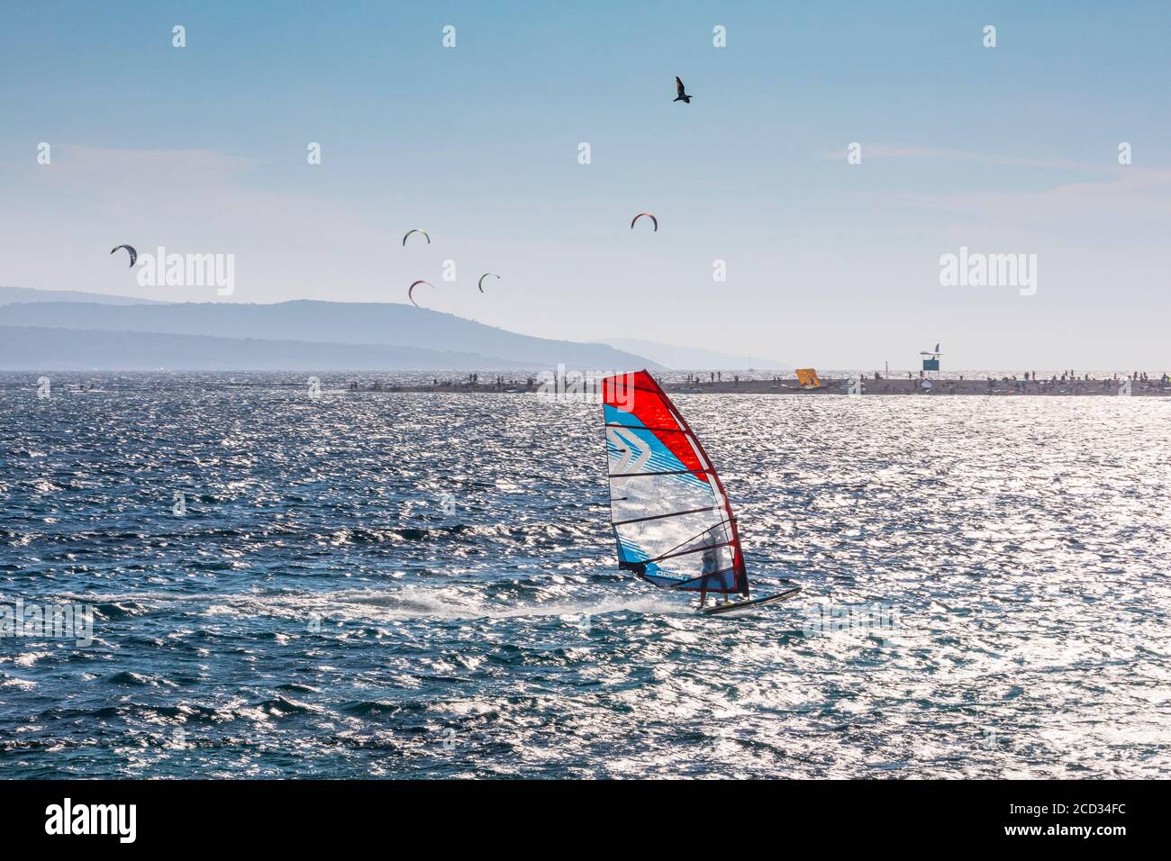 Windsurfing and kiting in Bol island Brac Stock Photo