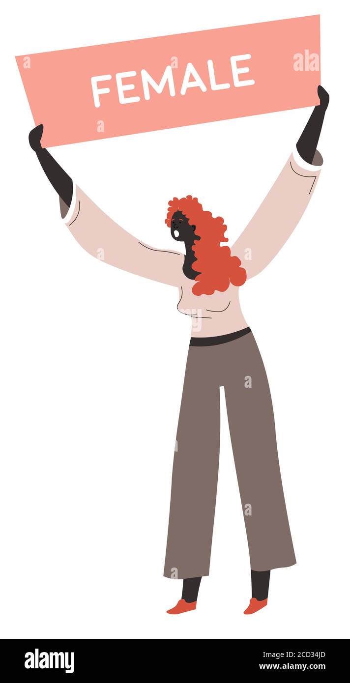 Female character showing banner, protesting feminist movement vector Stock Vector