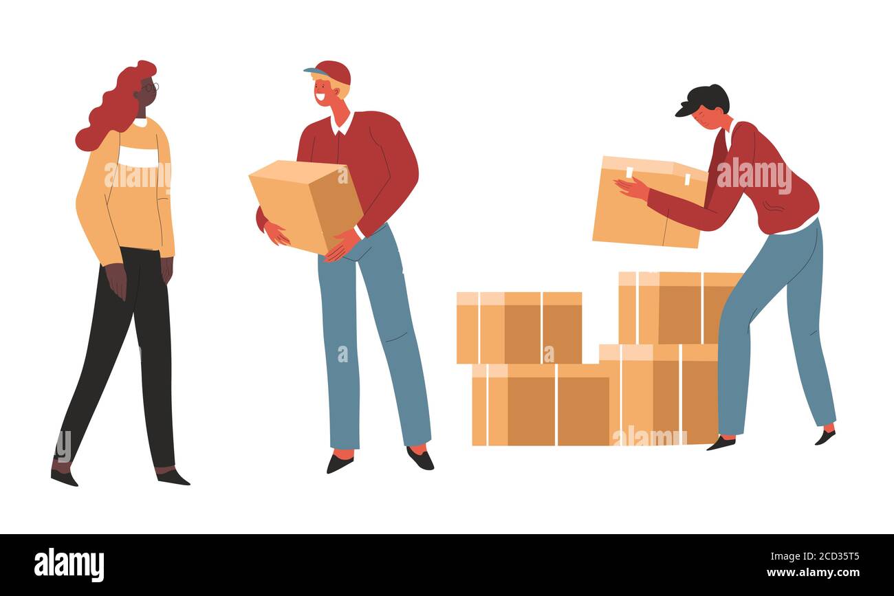 Humanitarian help or aid, warehouse with parcels and boxes Stock Vector