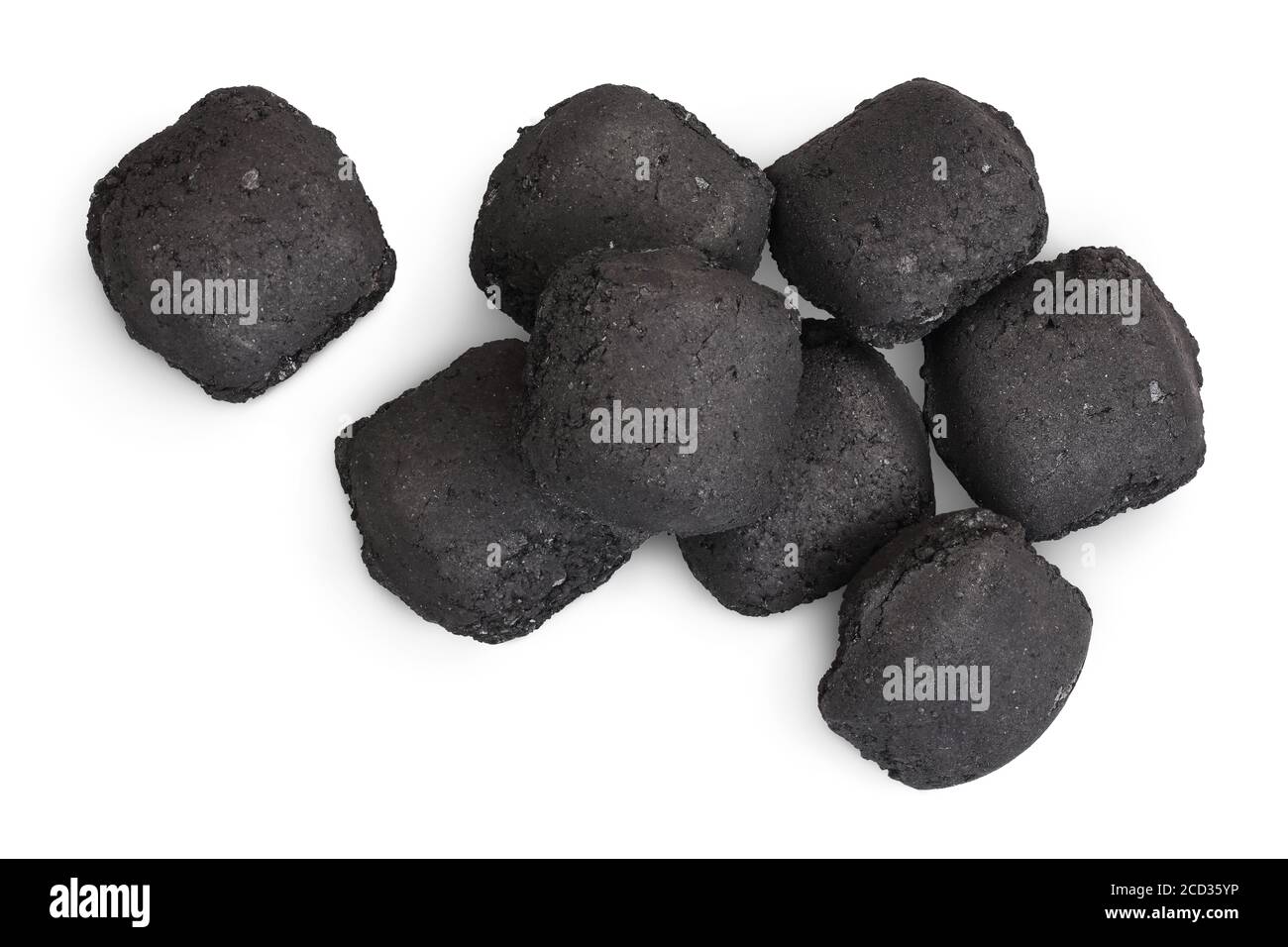 bbq charcoal briquette isolated on white background with clipping path