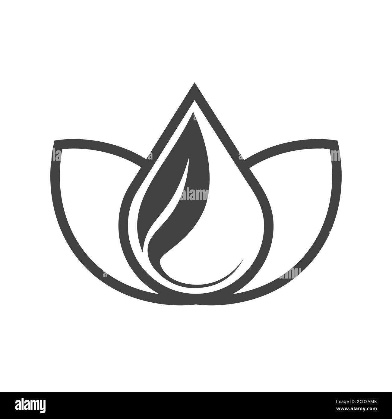 Water drop, leaf and lotus flower icon. Simple outline vector symbol. Linear pictogram isolated on white. Stock Vector