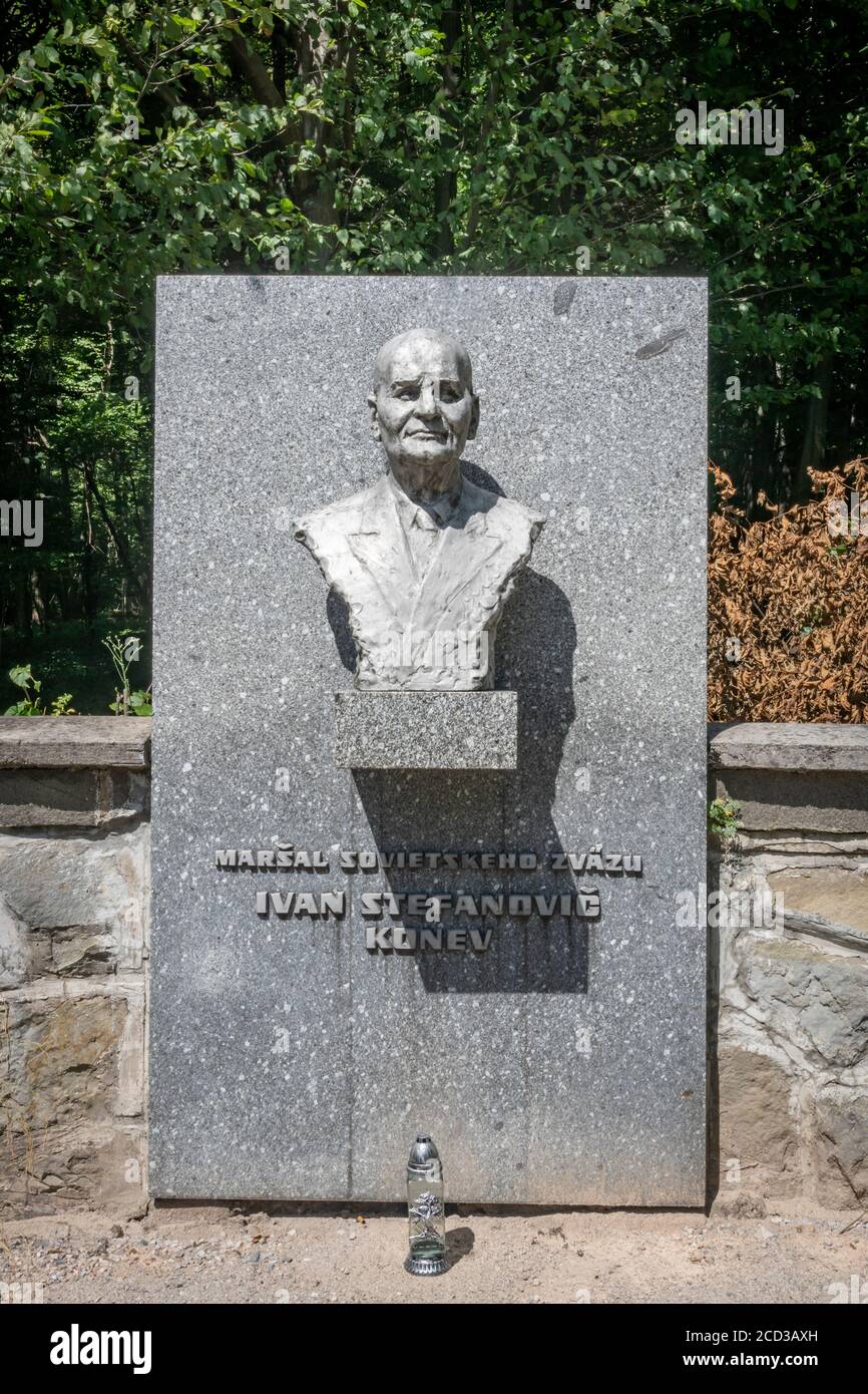 The Memorial and the Cemetery of the Czechoslovak Army in Dukla Pass - Alley of Remembrance, a bust of Marshal of the Soviet Union Stock Photo