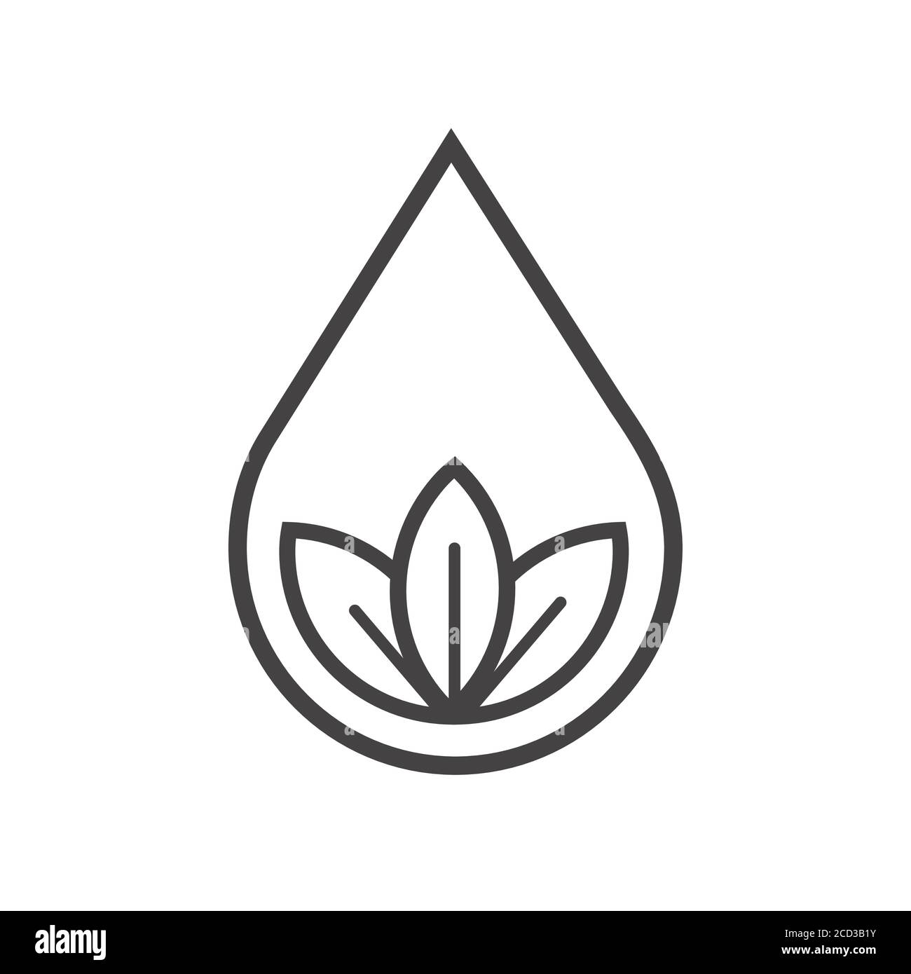 Water drop and llotus flower nature icon. Simple outline vector symbol. Linear pictogram isolated on white. Stock Vector