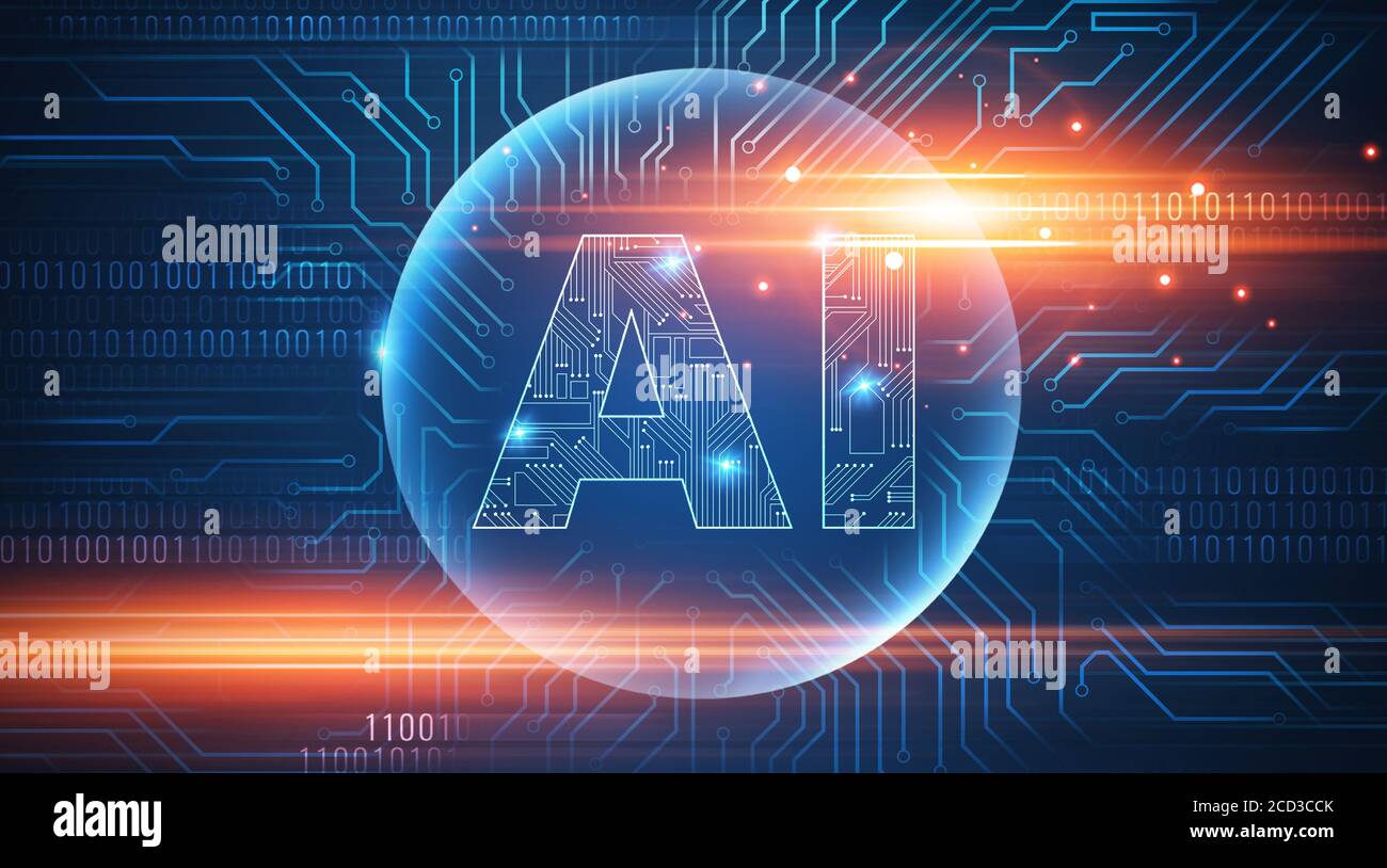 Abstract Artificial Intelligence AI Logo Over Futuristic Circuit Binary ...