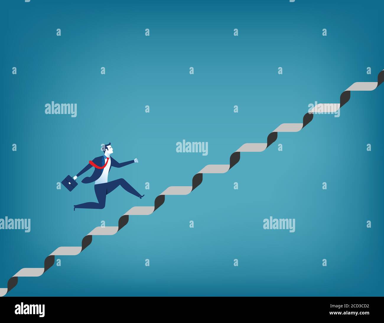 Businessman running up staircase. Concept business illustration. Vector ...