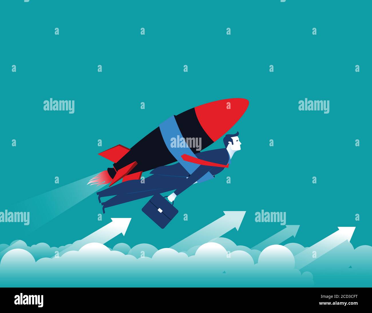 Businessman with rocket and flying up. Concept business illustration ...