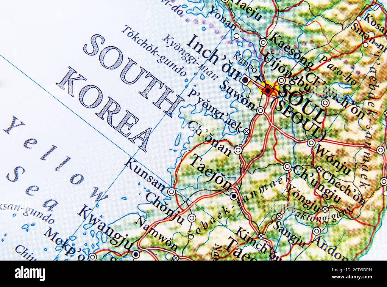 Geographic map of south korea capital city seul stock photo alamy