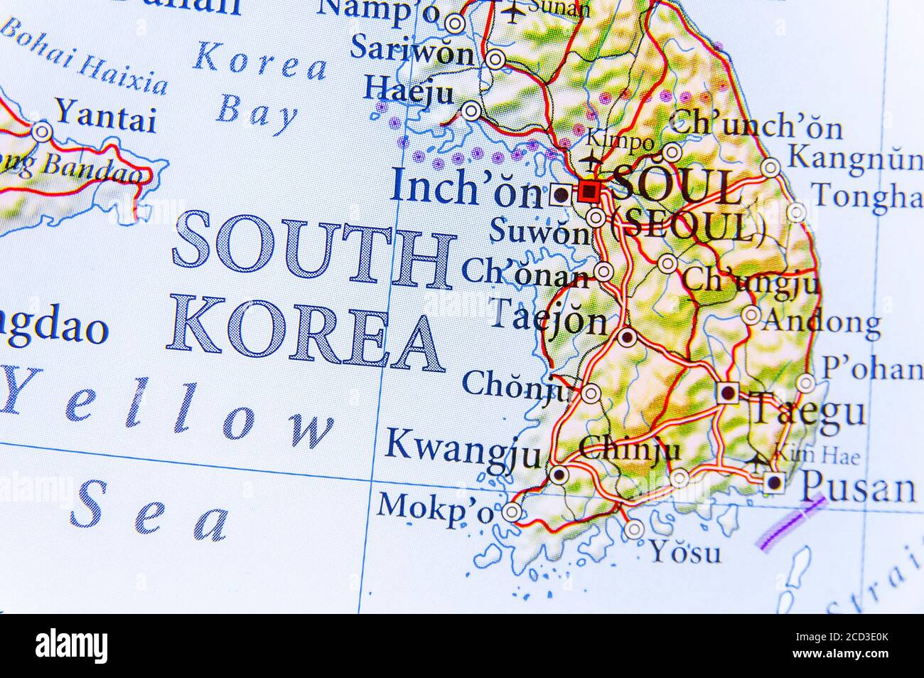 Geographic map of South Korea with important cities Stock Photo - Alamy