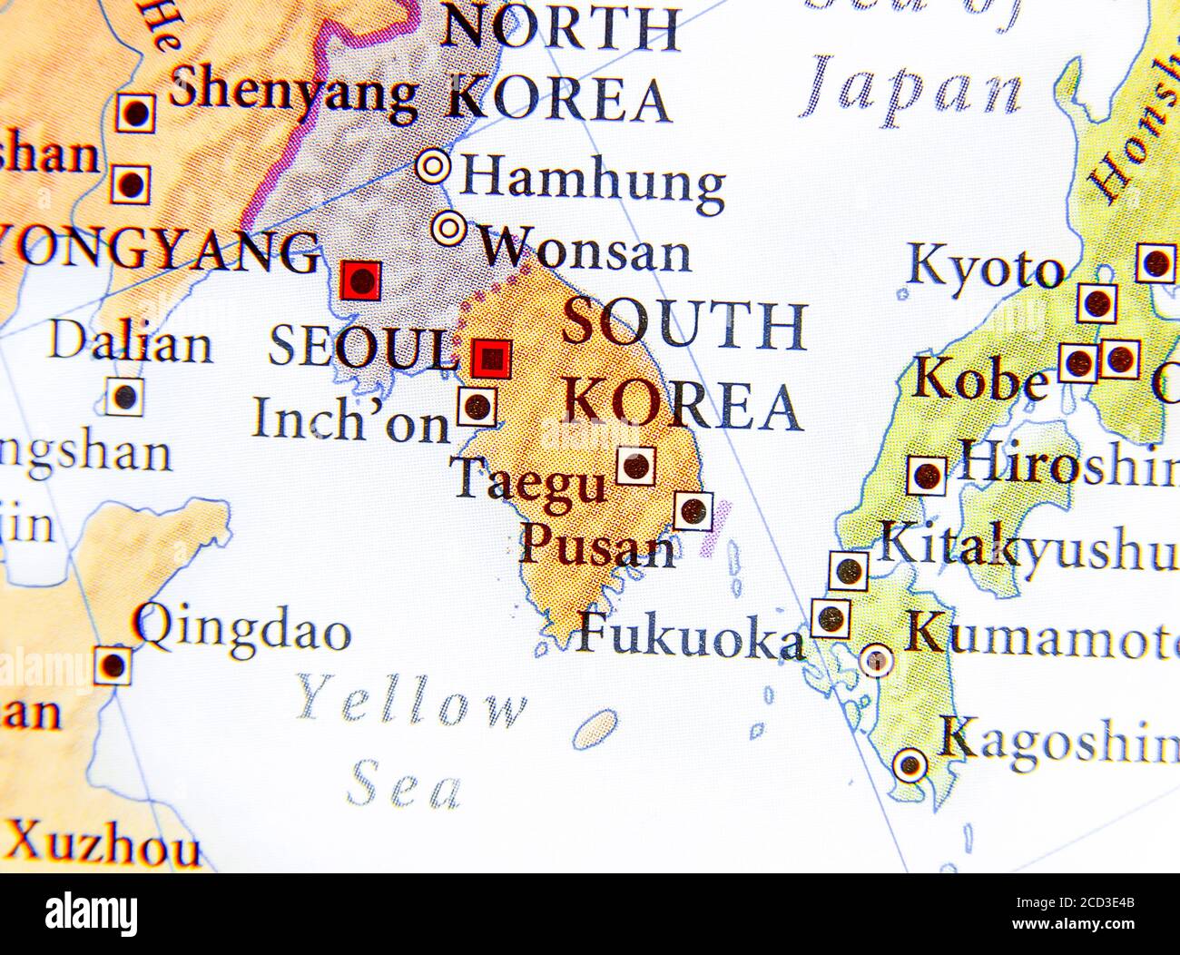 Geographic map of South Korea with important cities Stock Photo - Alamy