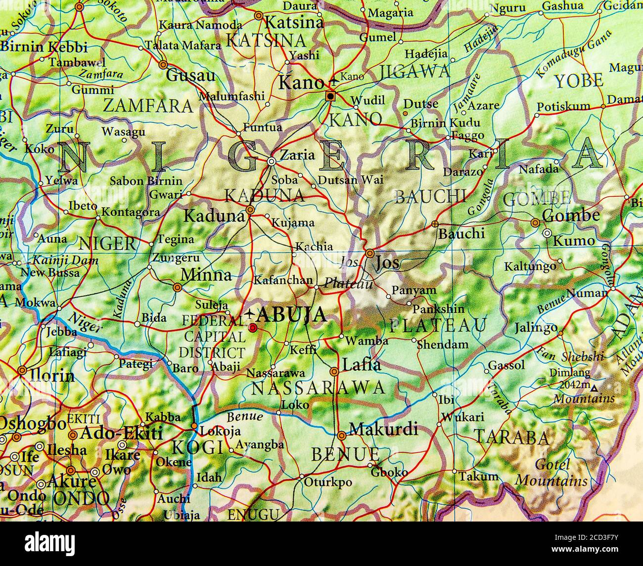 Geographic map of Nigeria with important cities Stock Photo Alamy