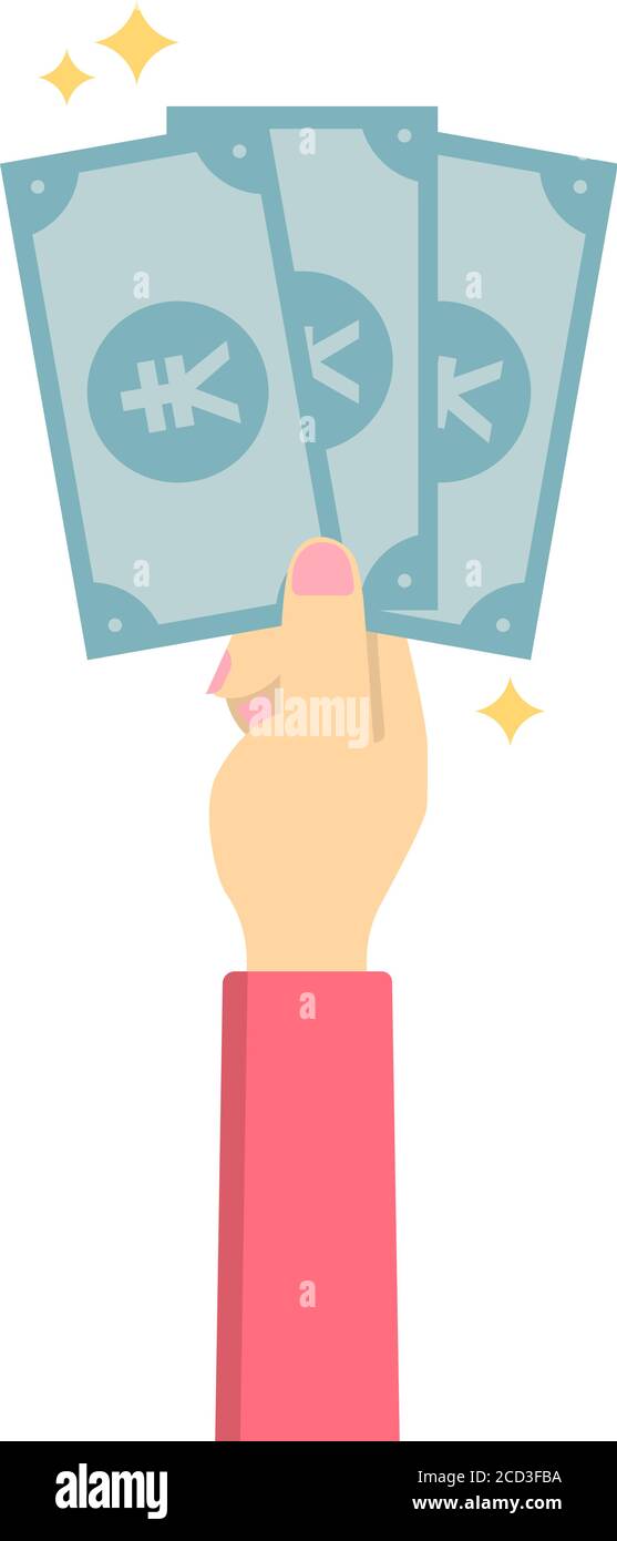 Hand holding money (bills) vector illustration (female)  /japanese yen Stock Vector