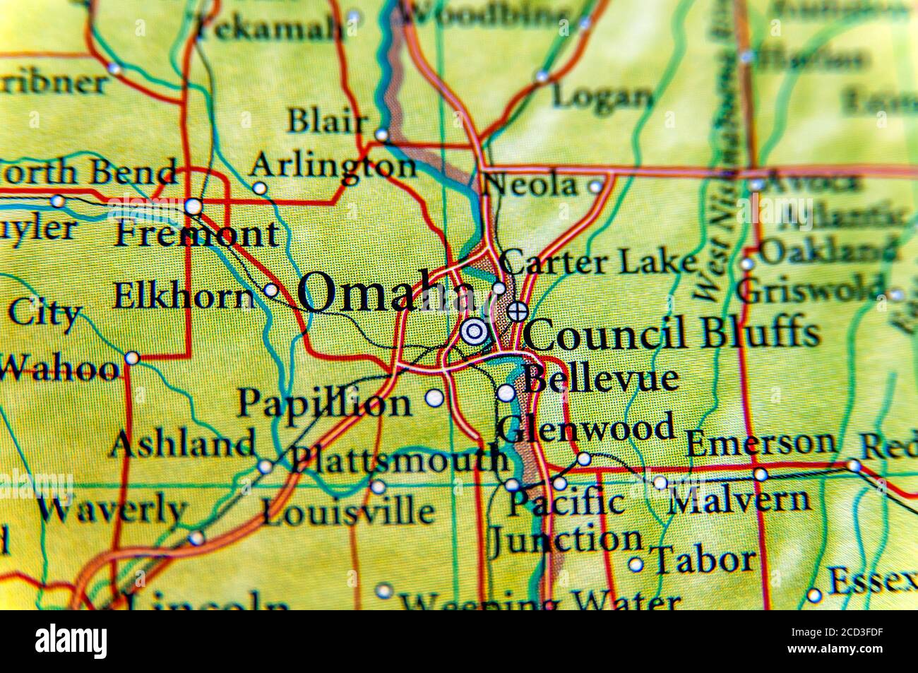 Omaha map hi res stock photography - Geographic Map Of Omaha Close 2CD3FDF