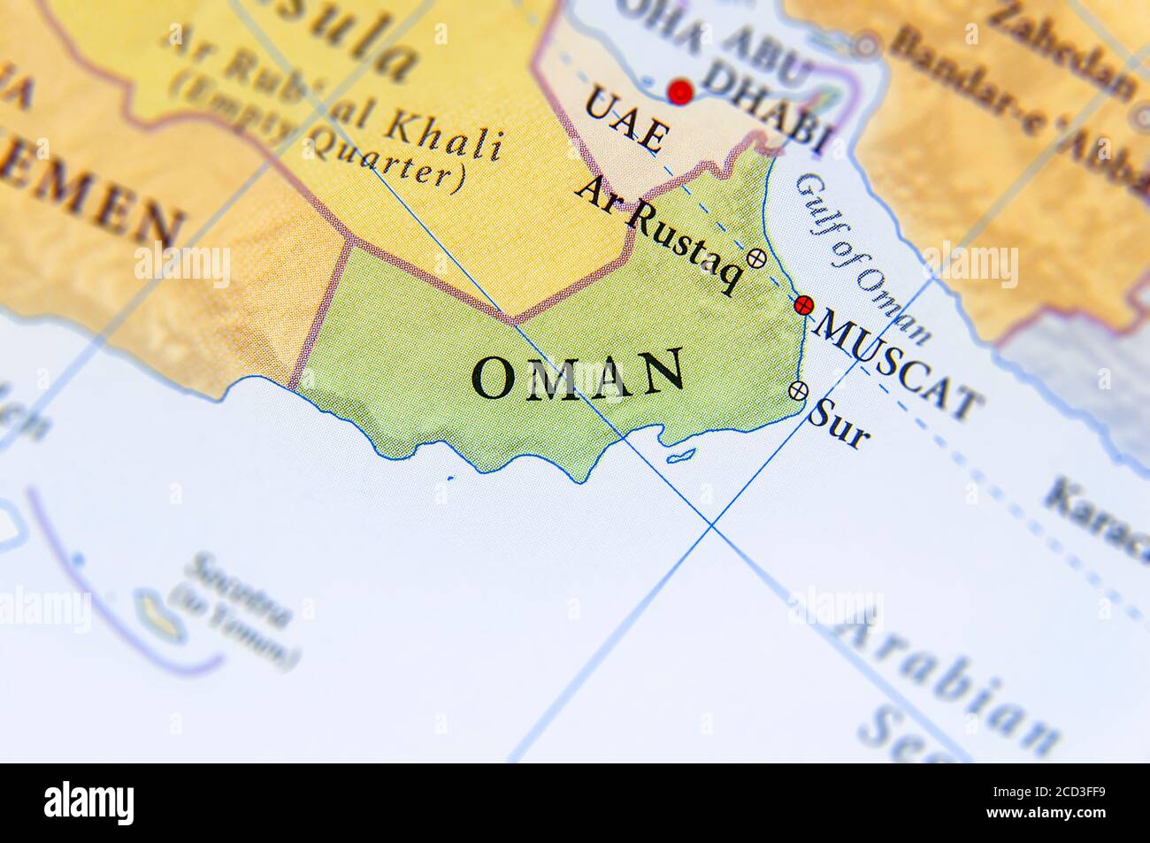 Geographic map of Oman with important cities Stock Photo