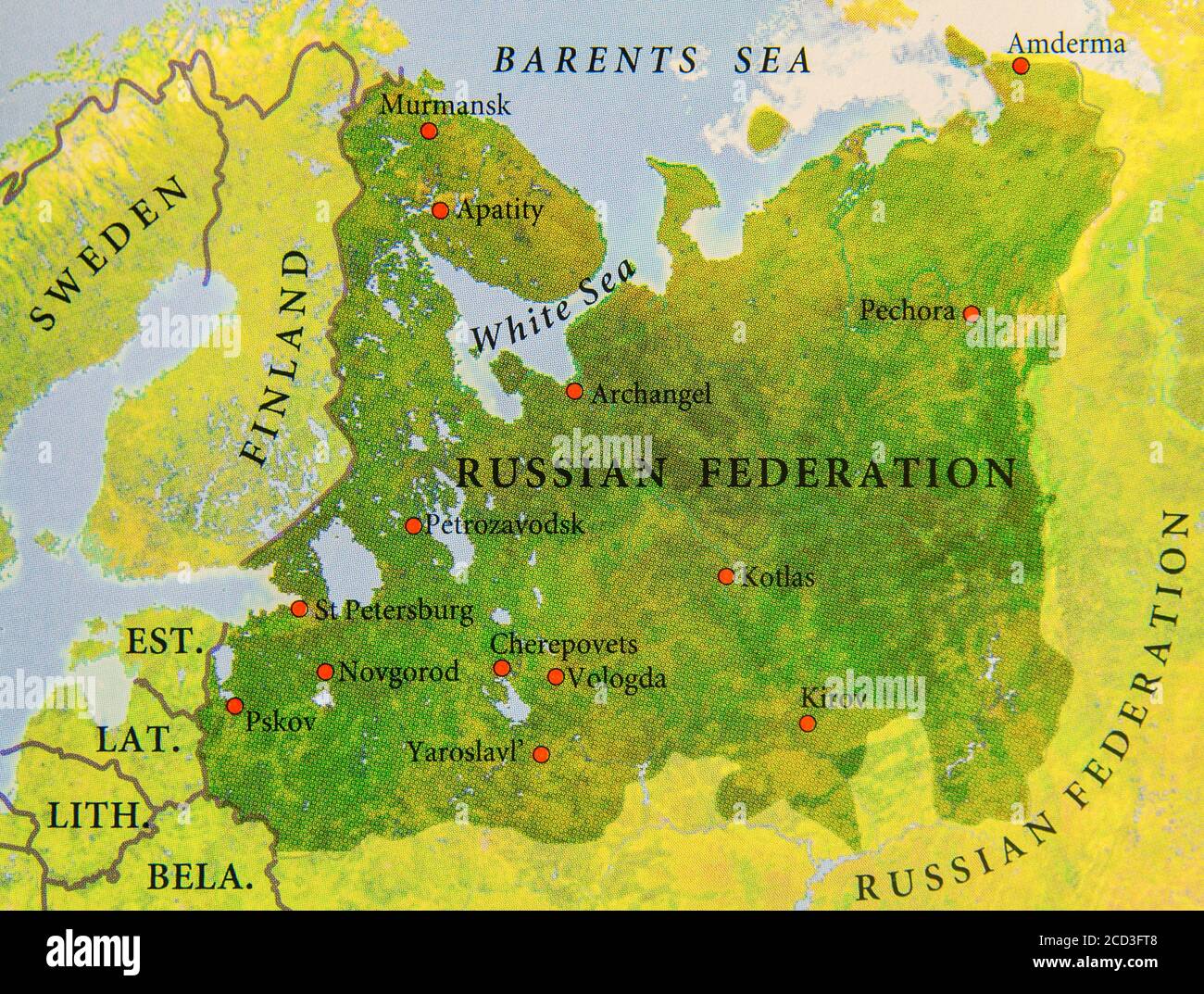 Geographic map of part of Russian Federation with important cites Stock 