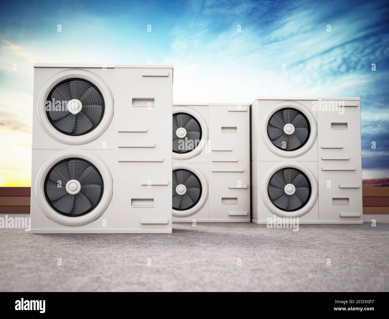 Generic air conditioner units at the roof. 3D illustration Stock Photo ...