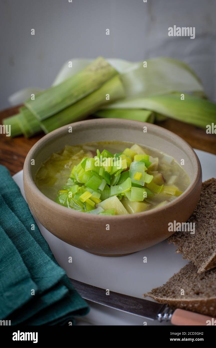 Homemade leek and potato soup Stock Photo
