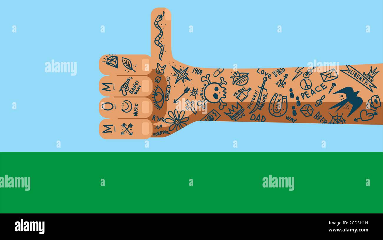 hand with tattoo Stock Vector