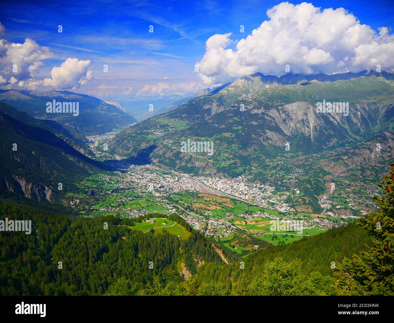 Visp, Switzerland View on the cities Brig and Visp on the Folluhorn