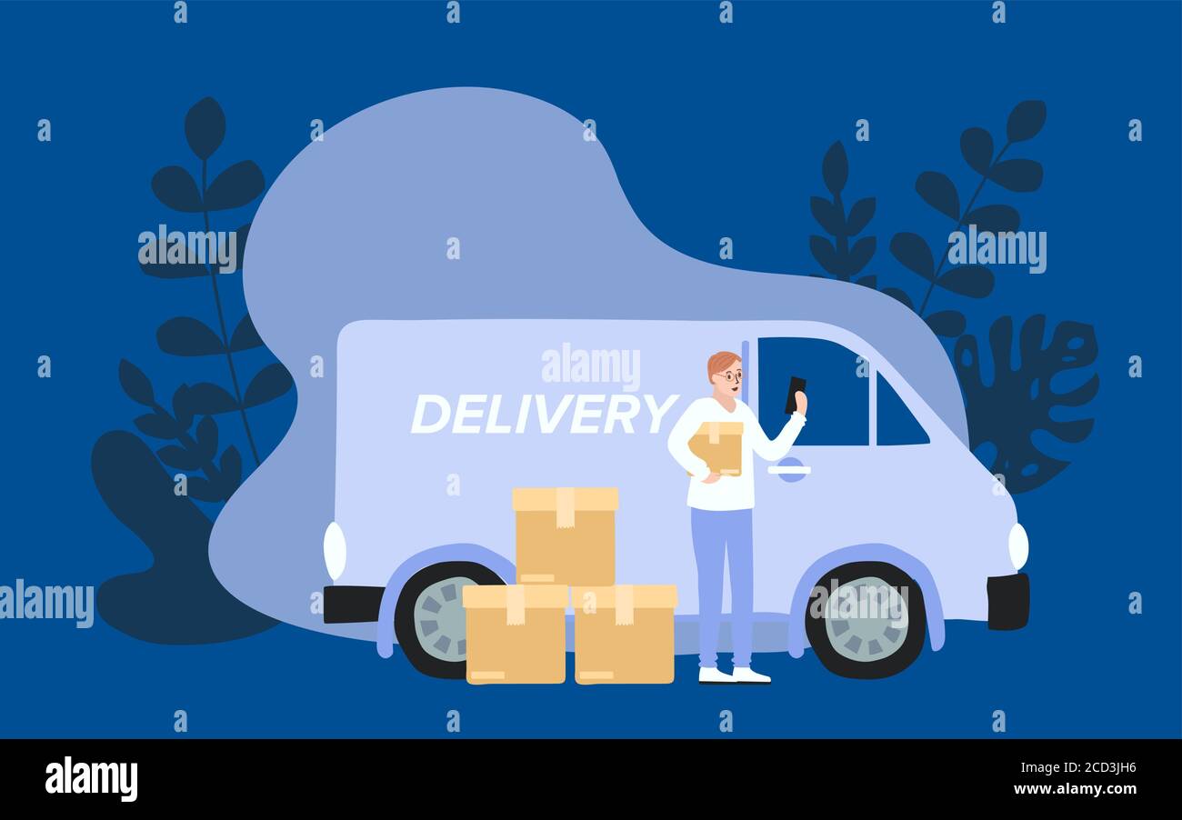 Delivery website banner in flat illustration vector style Stock Vector ...