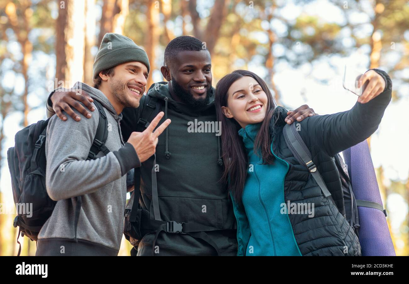 Young Backpackers Young female backpackers happy hi-res stock photography and images - Alamy