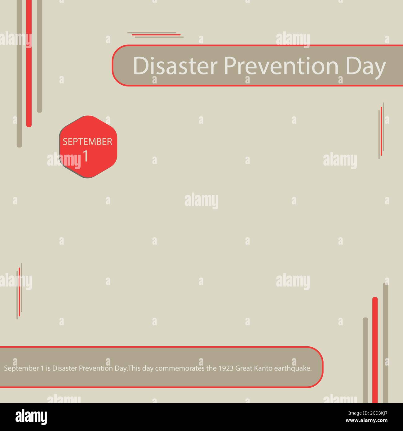 September 1 is Disaster Prevention Day.This day commemorates the 1923 Great Kantō earthquake. Stock Vector