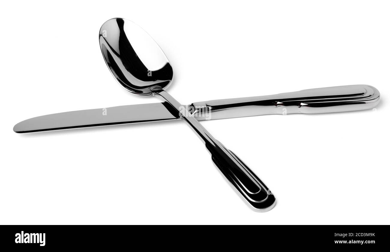 Set of new cutlery isolated on white background Stock Photo - Alamy