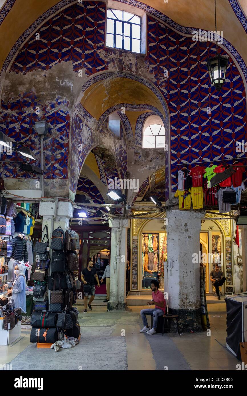 The Grand Bazaar, Turkish Kapalicarsi, meaning Covered Market, in Istanbul is one of the largest and oldest covered markets in the world. Stock Photo