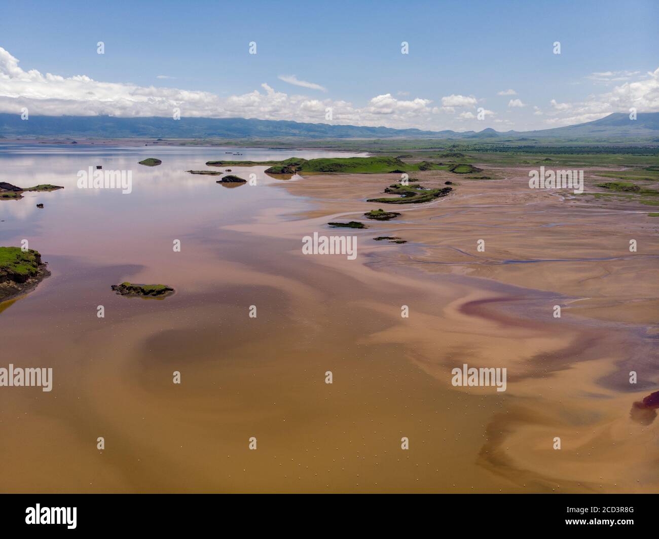Aerial view on a Picturesque Coastline of Lake Natron in the Great Rift