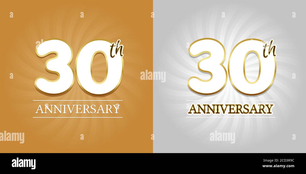 30th Anniversary Background - 30 years Celebration gold and Silver. Eps10 Vector. Stock Vector