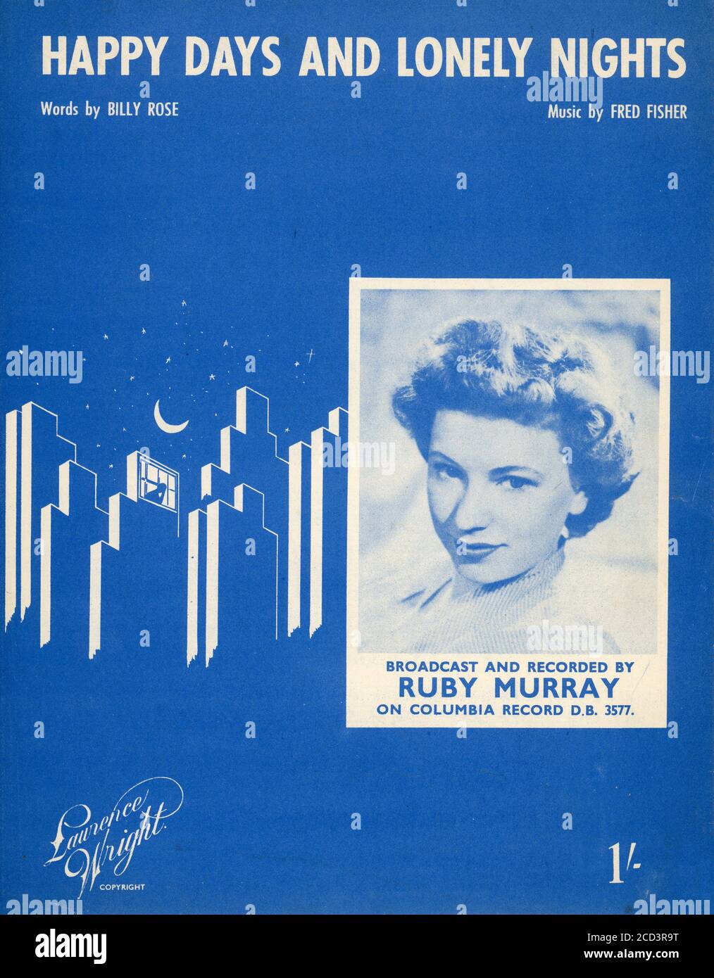 Sheet Music - Happy Days and Lonely Nights - Ruby Murray - 1955 Stock Photo