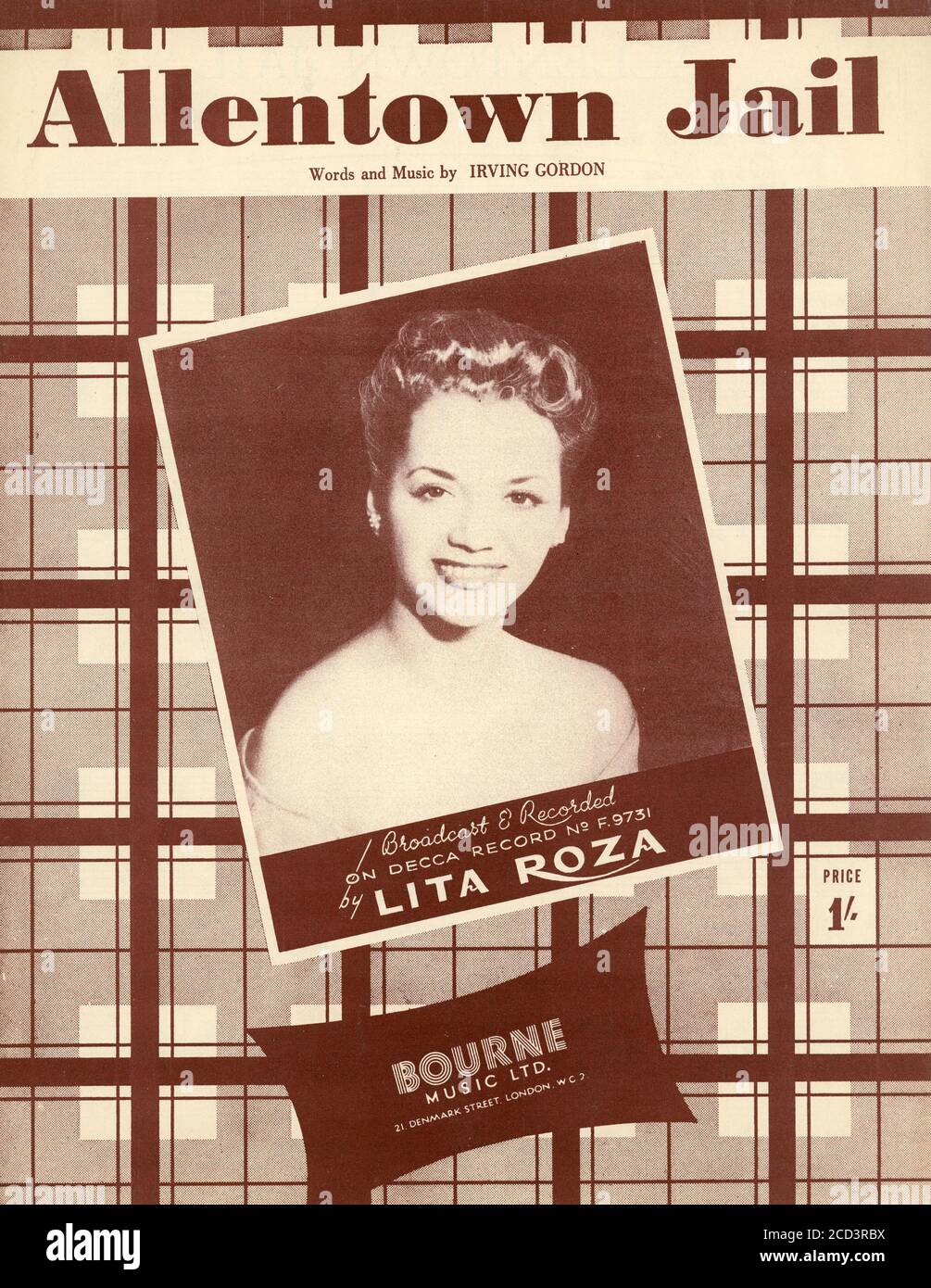 Sheet Music - Allentown Jail - Lita Roza - 1951 Stock Photo
