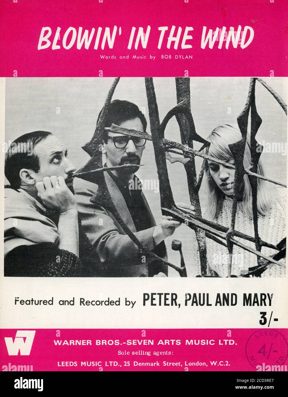 Sheet Music - Blowin' in the Wind - Peter, Paul and Mary - 1963 Stock Photo