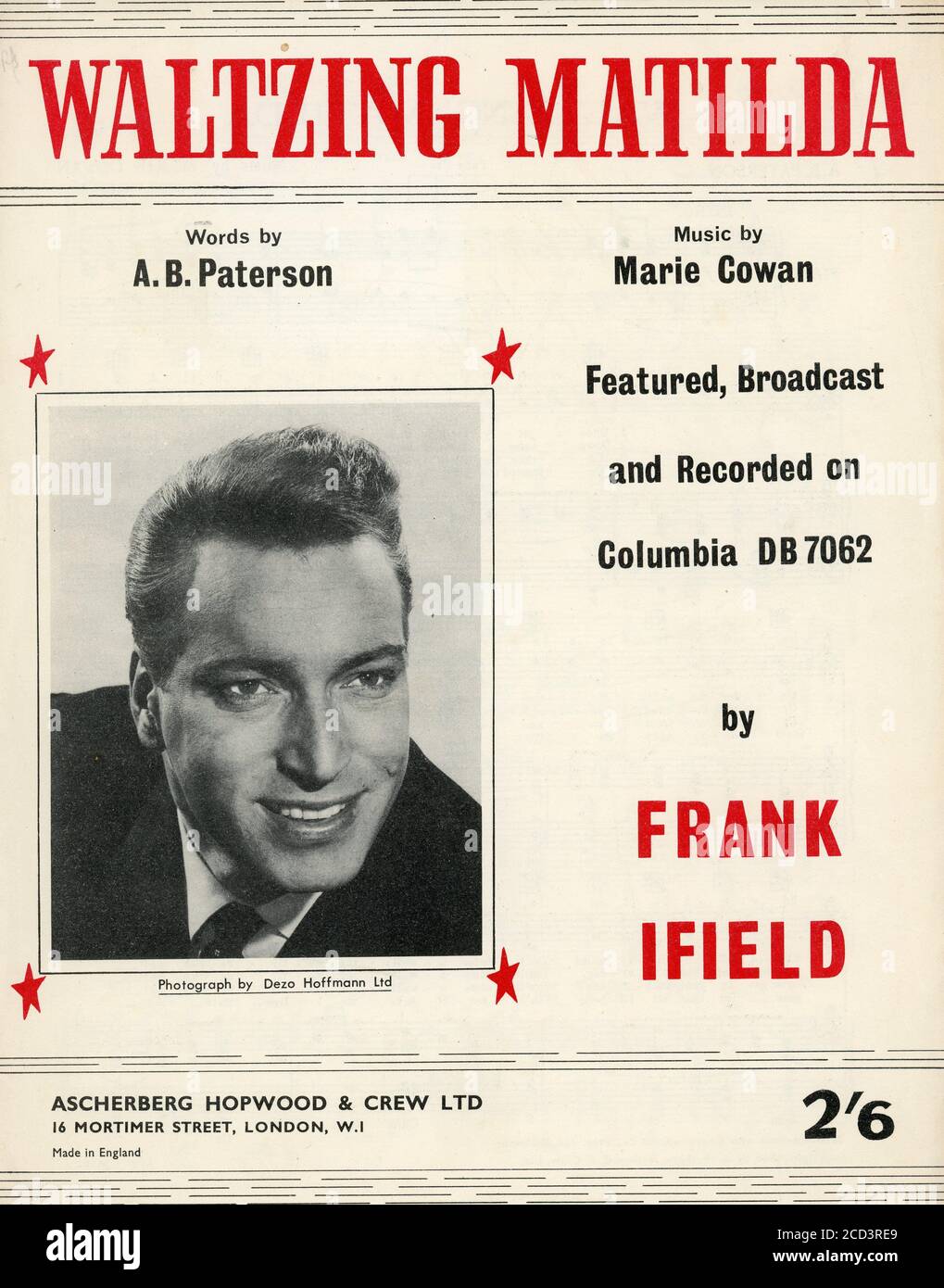 Sheet Music - Waltzing Matilda - Frank Ifield - 1963 Stock Photo