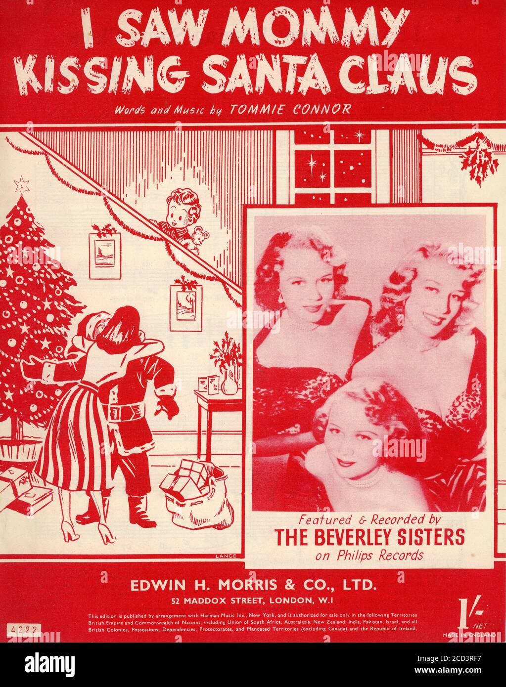 Sheet Music - I Saw Mommy Kissing Santa Claus - The Beverley Sisters - 1952 Stock Photo