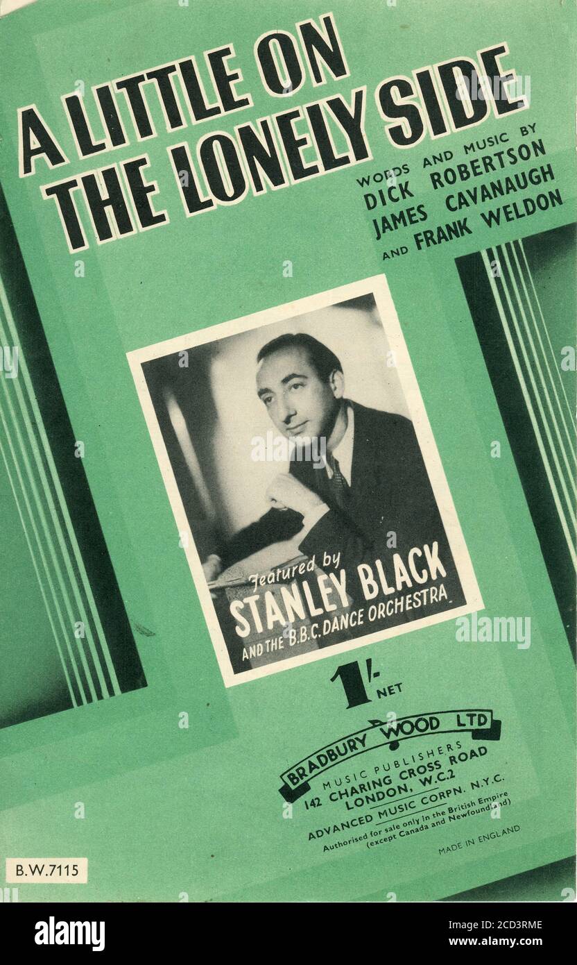 Sheet Music - A Little on the Lonely Side - Stanley Black and BBC Dance Orcherstra - 1944 Stock Photo