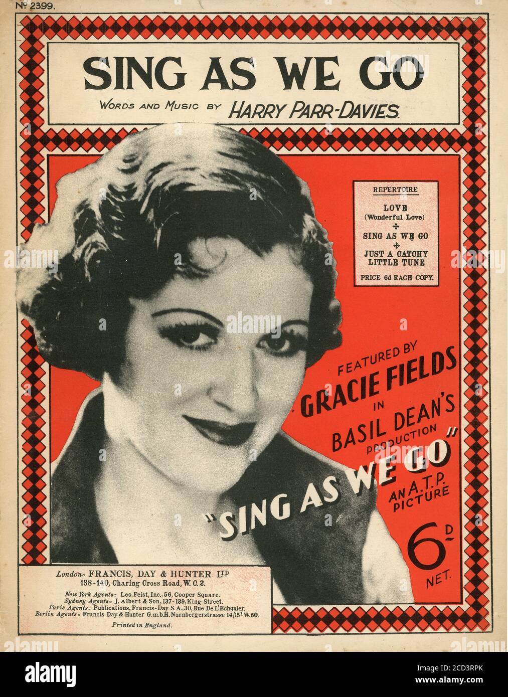 Sheet Music - Sing as we go - Gracie Fields - 1934 Stock Photo