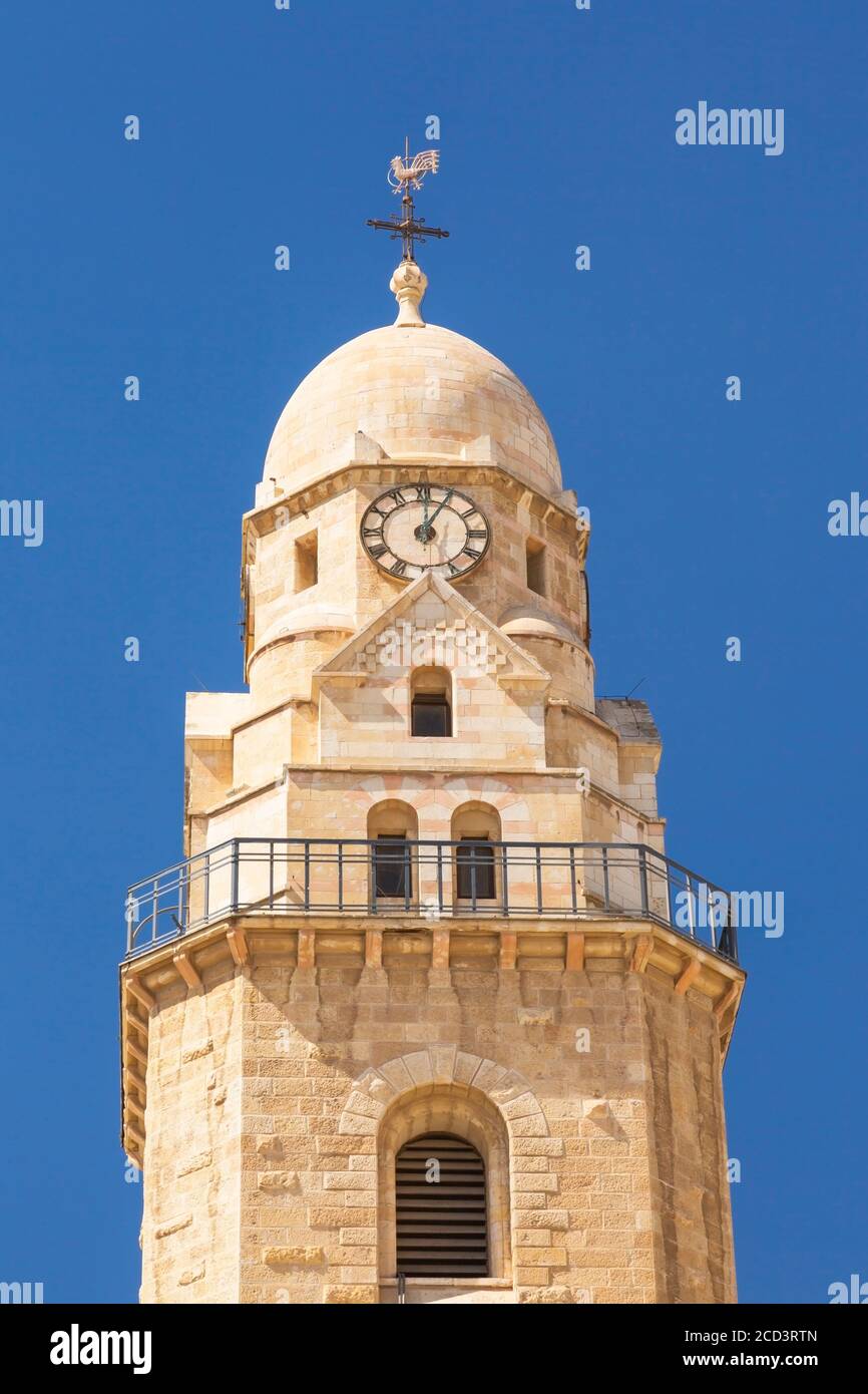 The Benedictine Dormition Abbey bell tower, Mount Zion, Old City of Jerusalem, Israel Stock