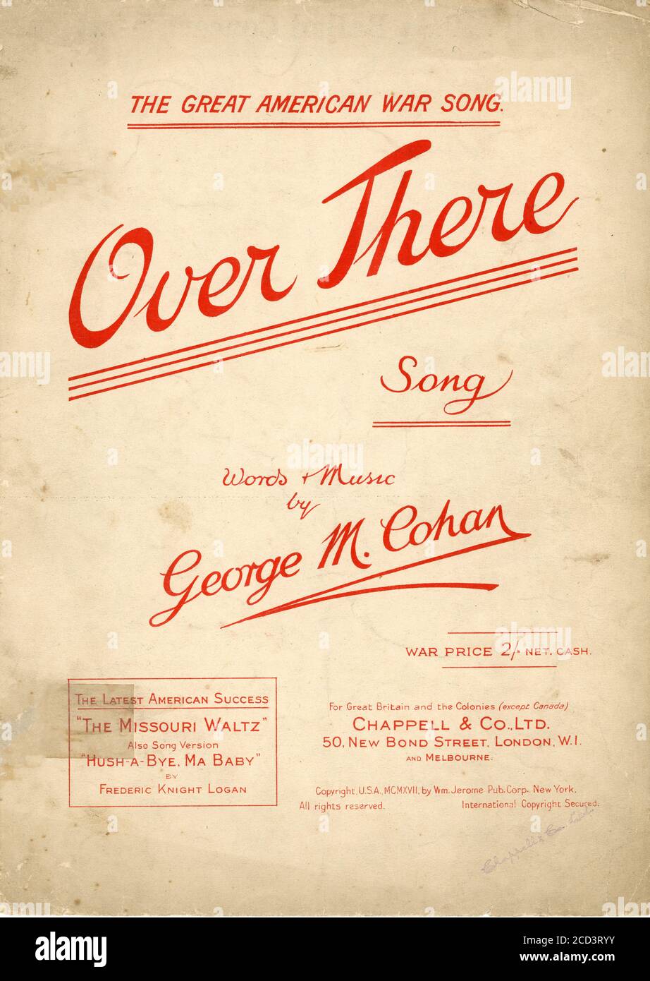 Sheet Music - Over there - by George Cohan - 1917 Stock Photo