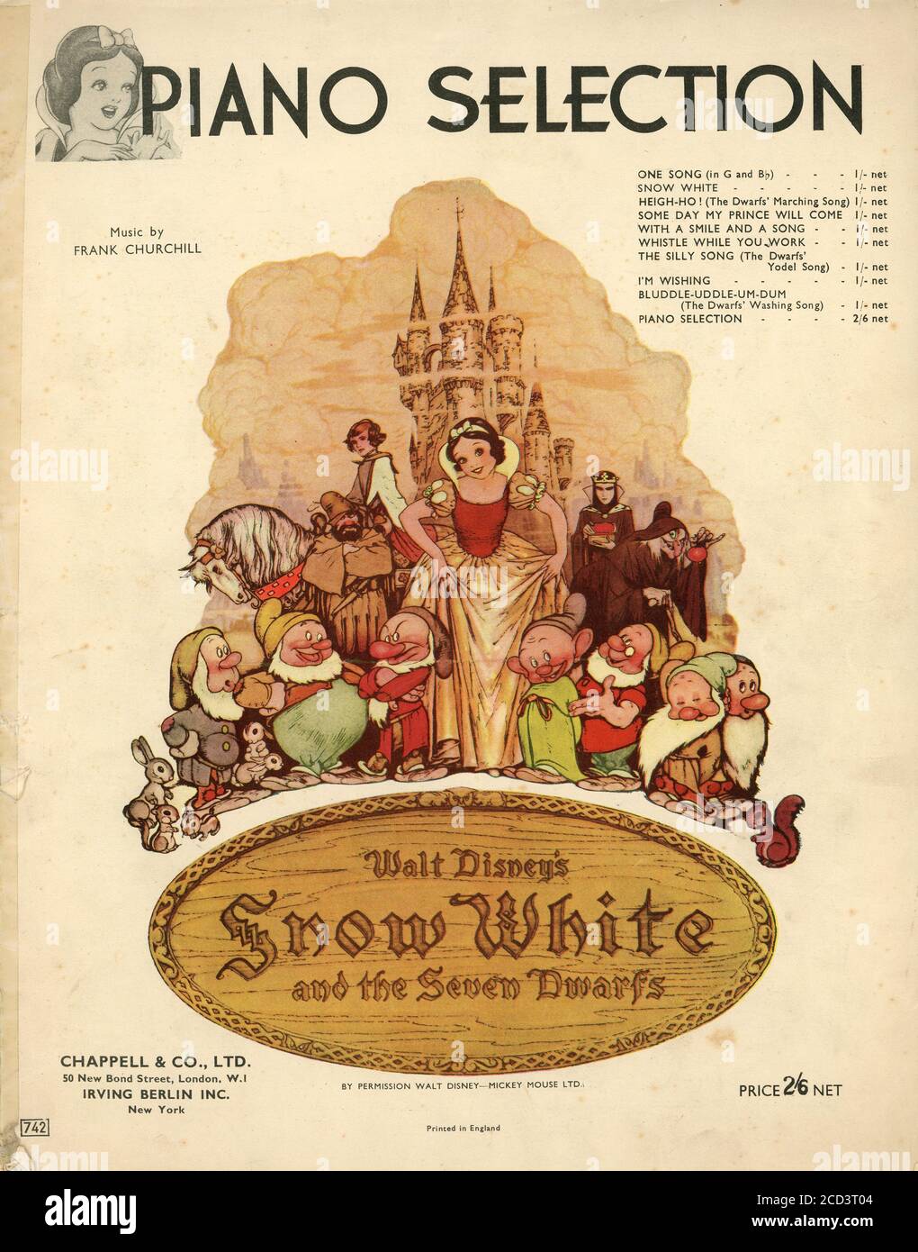 Sheet Music - Piano Selection - from Walt Disney's Snow White - 1937 Stock Photo