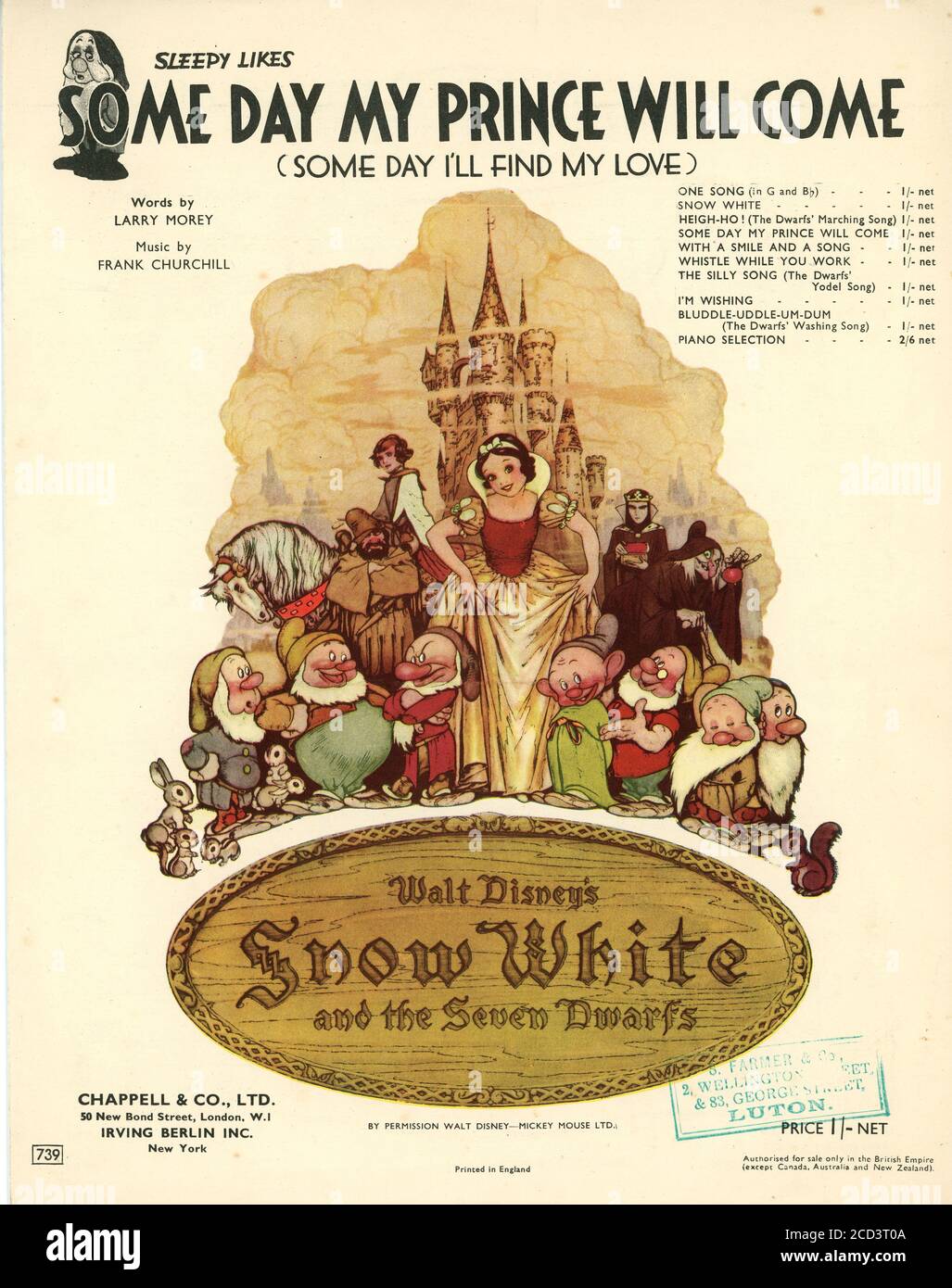 Sheet Music Some Day My Prince Will Come From Walt Disney S Snow White 1937 Stock Photo Alamy