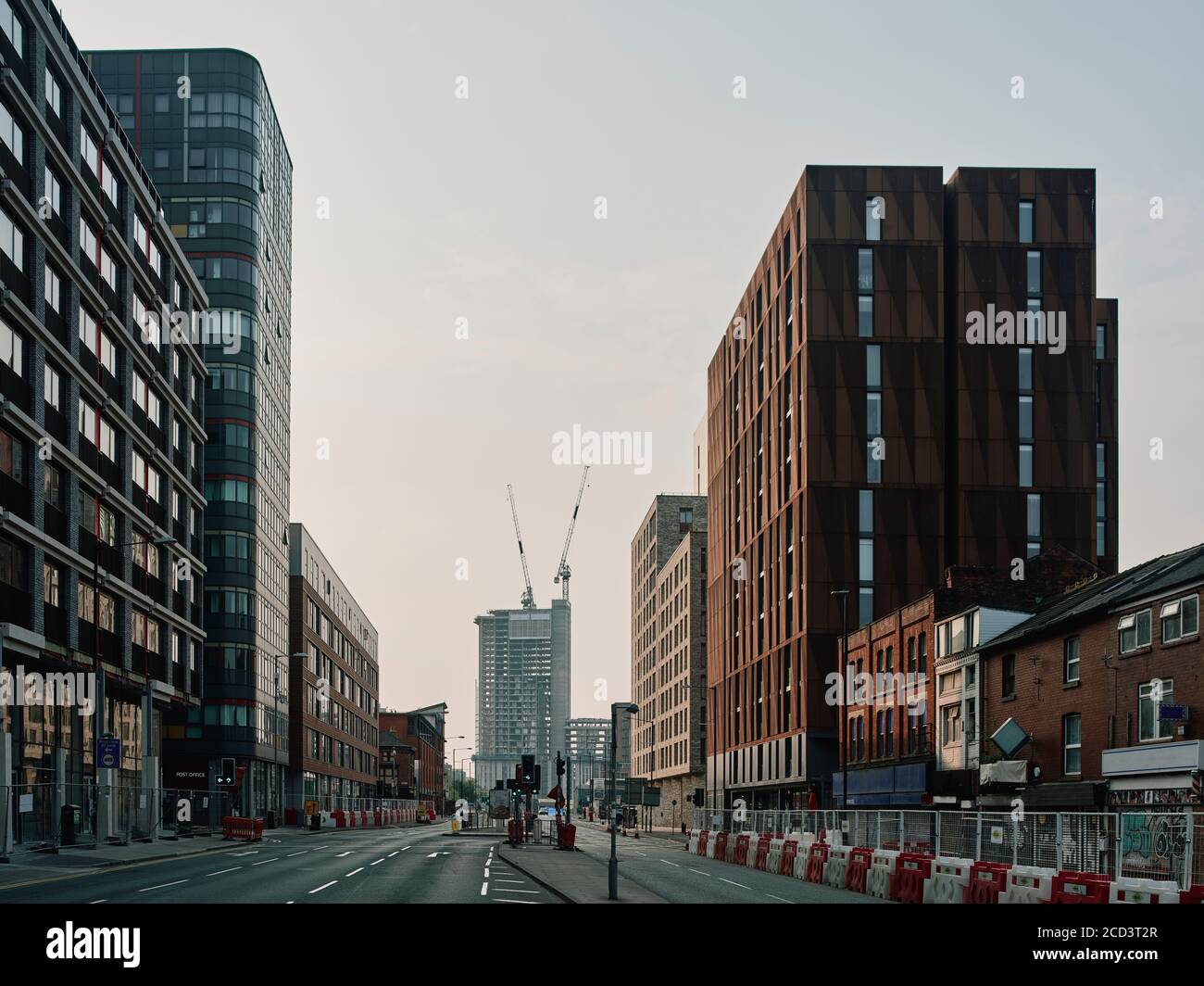 Deserted city centre streets in Manchester during lockdown period in the Coronavirus pandemic. Stock Photo