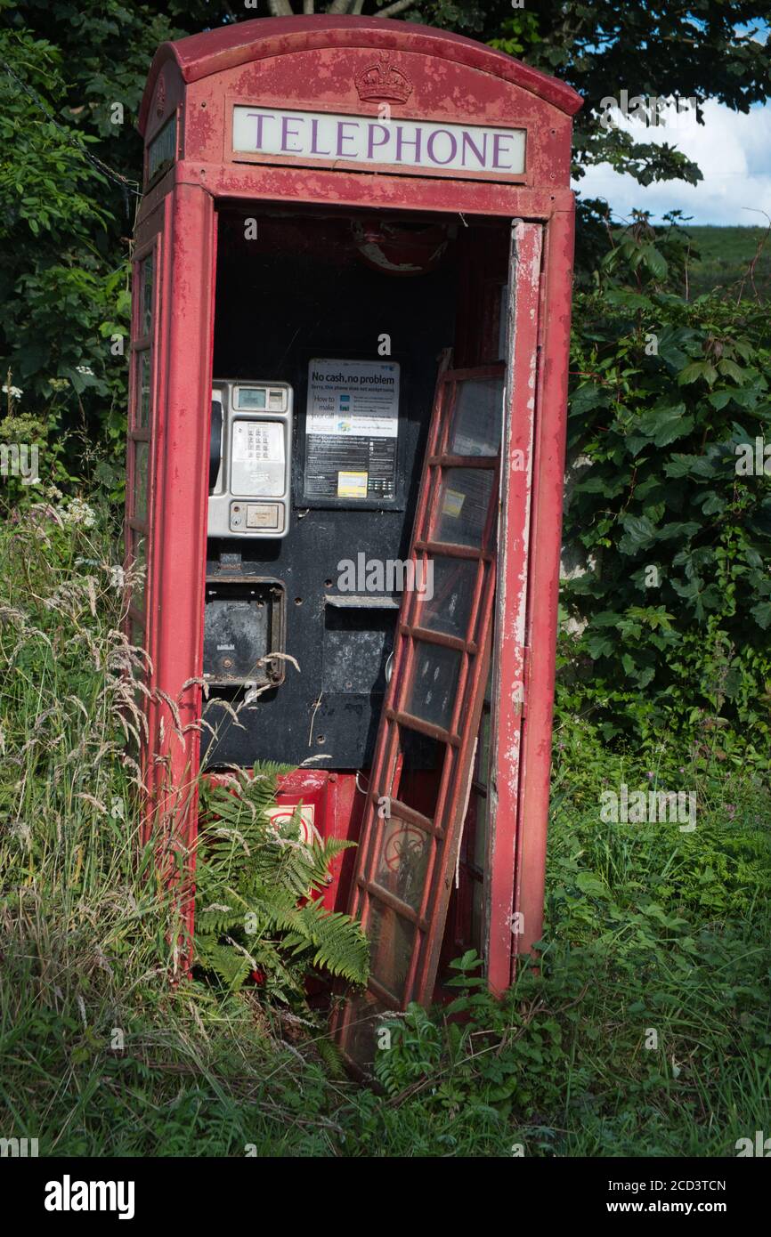 A dilapidated telephone box on the Kintyre peninsular. Argyle and Bute, Scotland Stock Photo