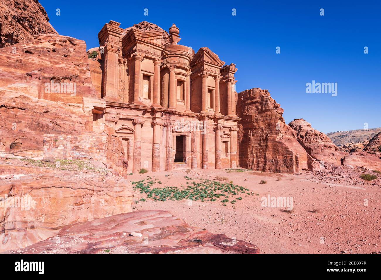 Petra, Jordan. Ad Deir, The Monastery, is a monumental building carved out of rock in the ancient Jordanian city of Petra, Wadi Musa Stock Photo