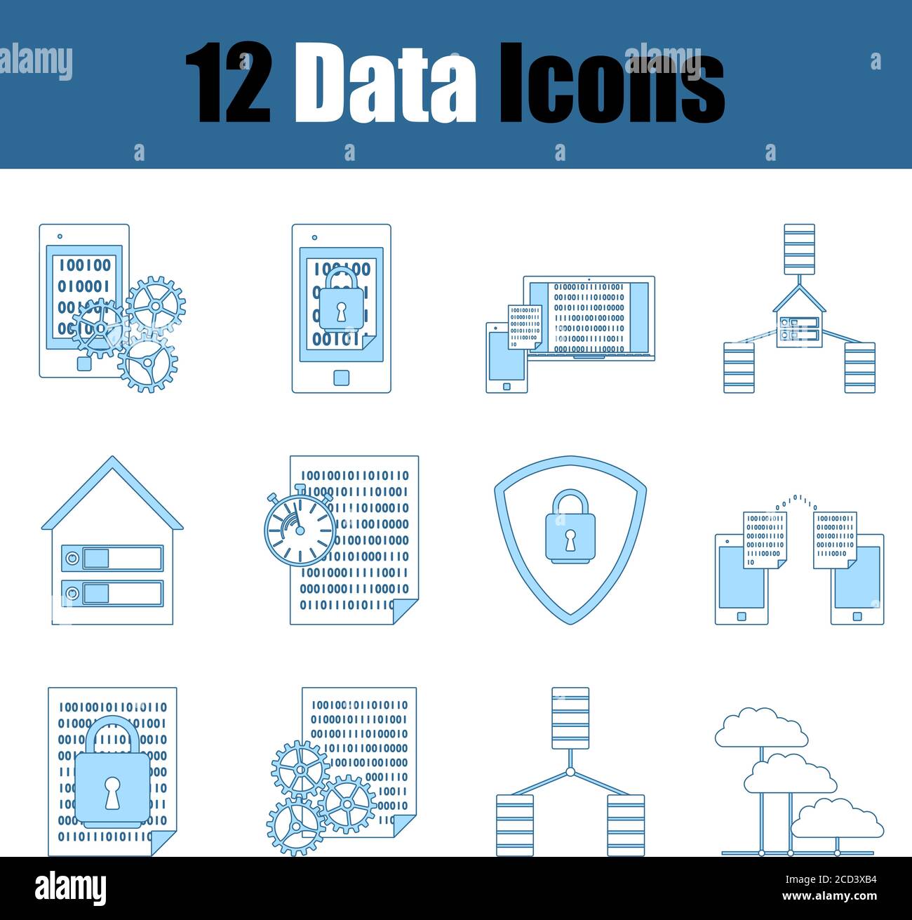 Data Icon Set. Thin Line With Blue Fill Design. Vector Illustration ...
