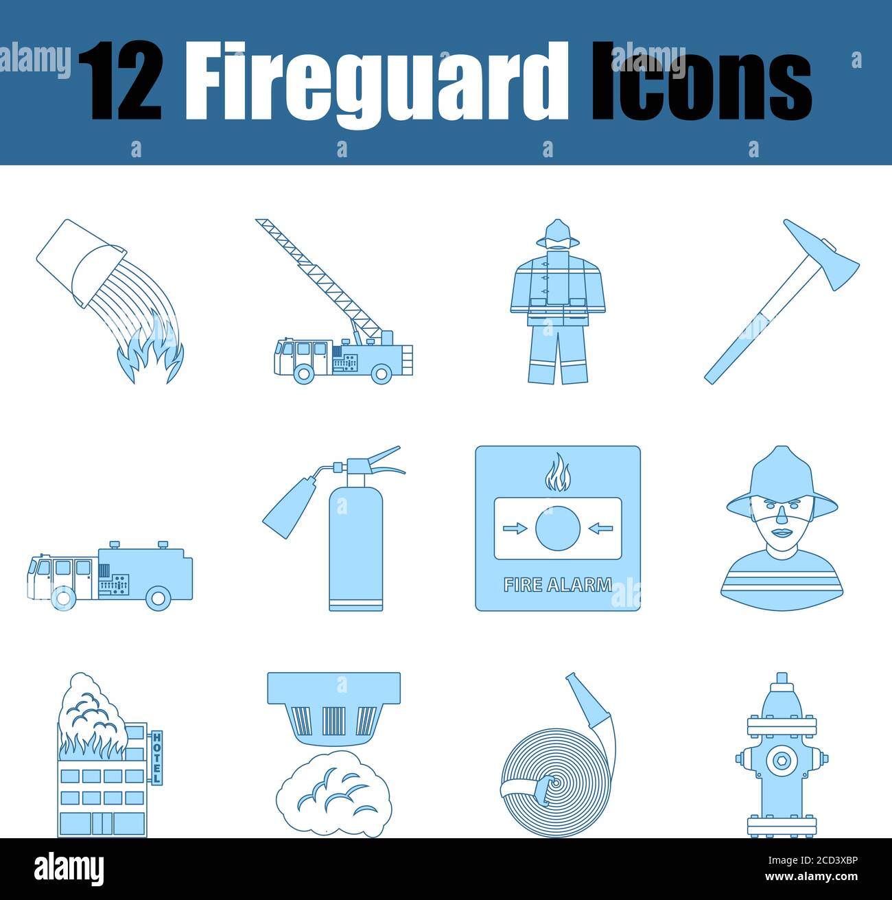 Fireguard Icon Set. Thin Line With Blue Fill Design. Vector Illustration. Stock Vector
