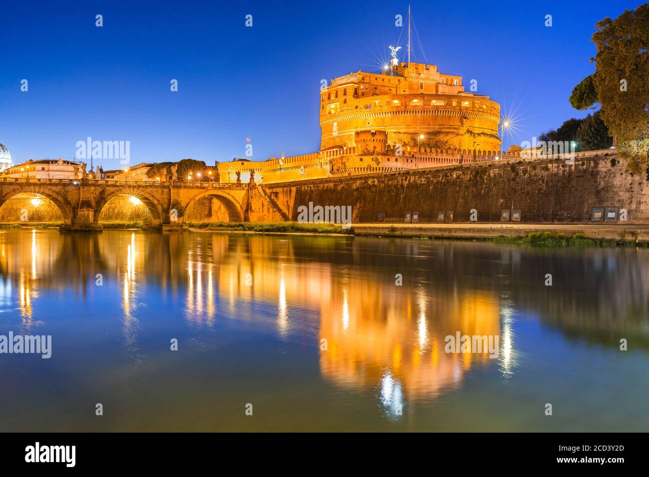 Rome, Italy - Saint Angel Castle and bridge over the Tiber river in Vatican Stock Photo