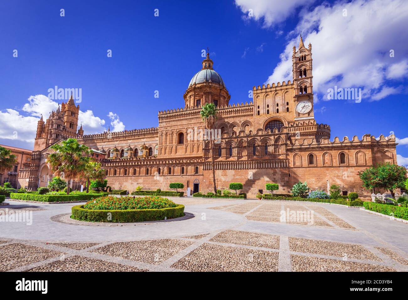 Palermo, Sicilia. Sunny Norman Cathedral of Sicily, medieval Italy. Stock Photo