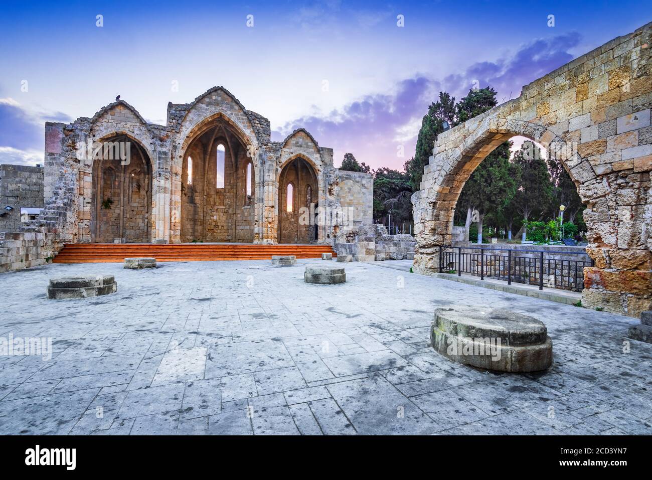 Rhodes, Greece. Church of the Virgin of the Burgh medieval ruins. Stock Photo
