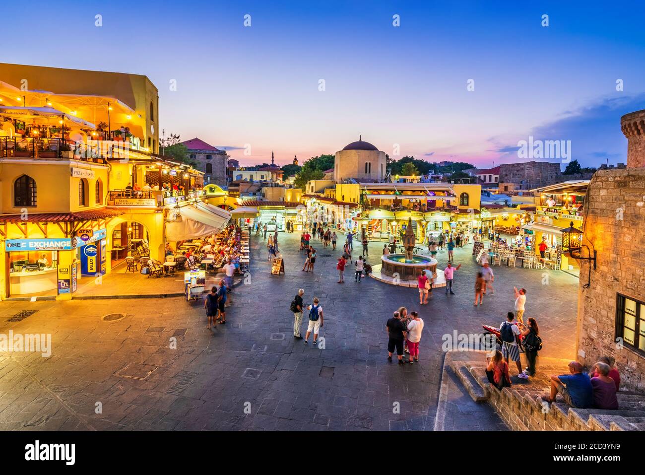 Rhodes, Greece. Hippocrates square in the historic Old Town of Rhodes, Dodecanese Islands. Stock Photo